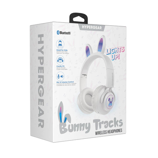 HyperGear - Headphones Bluetooth Bunny Tracks Built in Mic Soft Memory Foam Ear Cushions Foldable Design 10hr Play Time - White