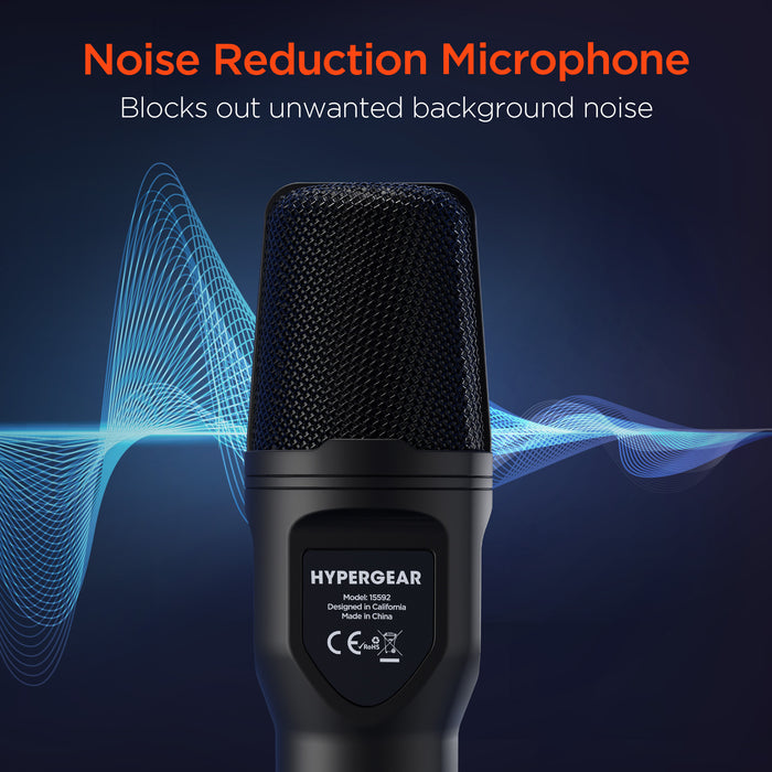 Hypergear - Vlogging Microphone Pro Audio Condenser Sound Advantage Noise Reduction Dual Layer Pop Filter Adjustable Tripod USB-A PC/Mac/Linux - Black