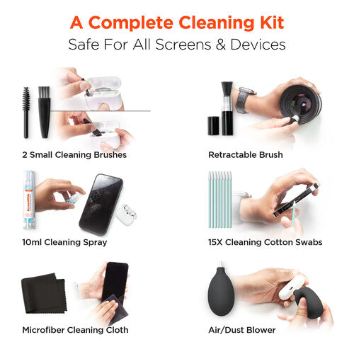 HyperGear - Tech Device Cleaning Kit ScreenWhiz 7-in-1 Clean Screens and Ports Blower Brushes Screen Cleaner Micorfibre Cloth Included