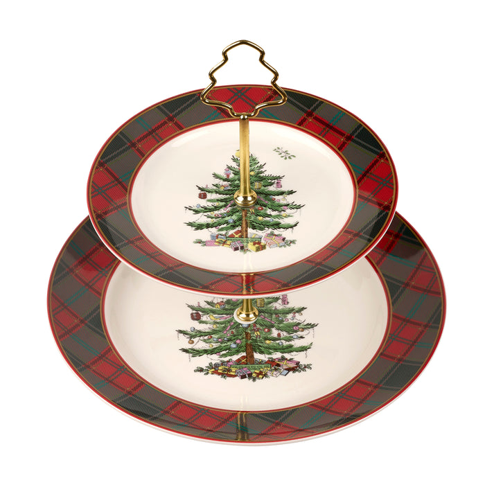 SPODE - Christmas Tree Tartan 2 Tiered Server 10"