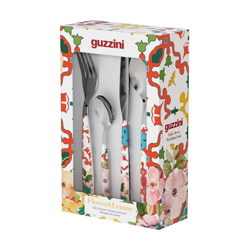 Guzzini - Flower & Lemon - 24-Piece Cutlery Set (Clear Red) - Limolin 