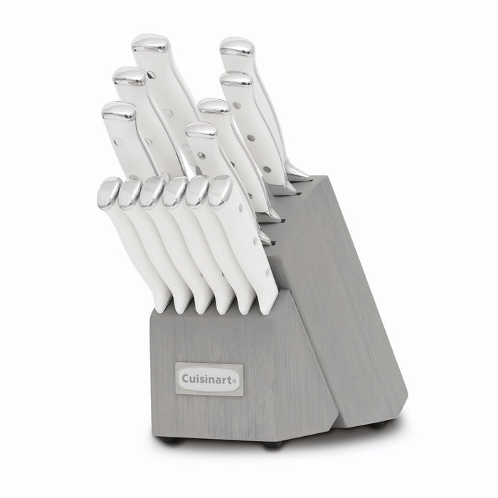 Cuisinart - 14Pc White Triple Rivet German Steel Grey Knife Block