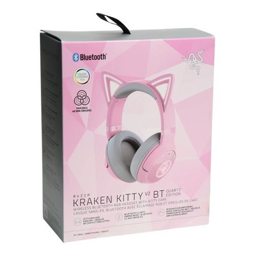 Razer - Gaming Headset Kraken Kitty V2 Bluetooth Chroma RGB with Boom Mic Dual Mic Noise Cancelling Quartz