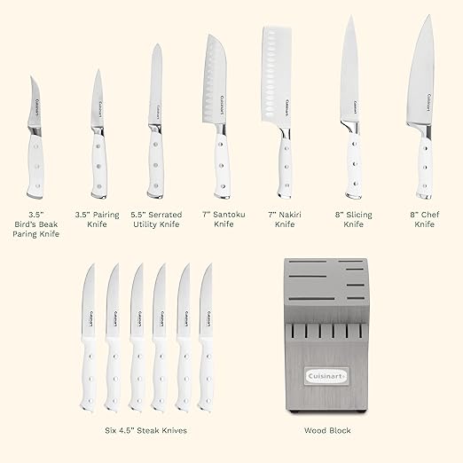 Cuisinart - 14Pc White Triple Rivet German Steel Grey Knife Block