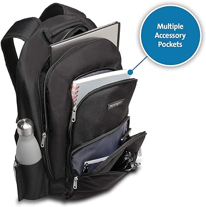 Kensington - Backpack 15.6in Simply Portable SP25 Side Pocket Adjustable Padded Shoulder Straps Nylon - Black