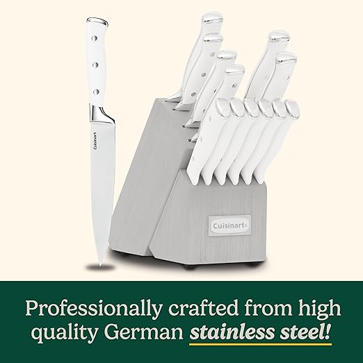 Cuisinart - 14Pc White Triple Rivet German Steel Grey Knife Block