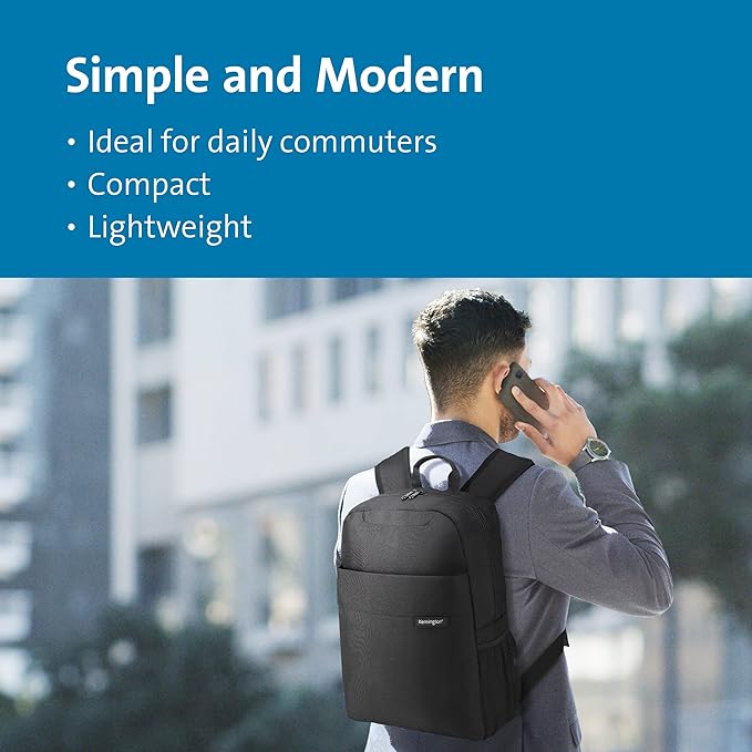 Kensington - Backpack 16in Simply Portable Lite Side Pocket Adjustable Padded Shoulder Straps - Black