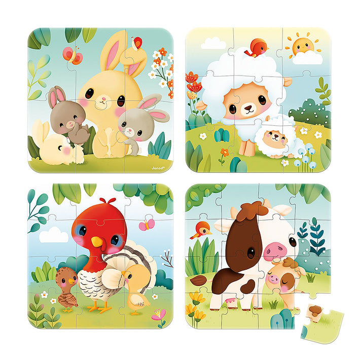 Janod - 4 In 1 Progressive Puzzles  - Farm: Animals - Limolin 