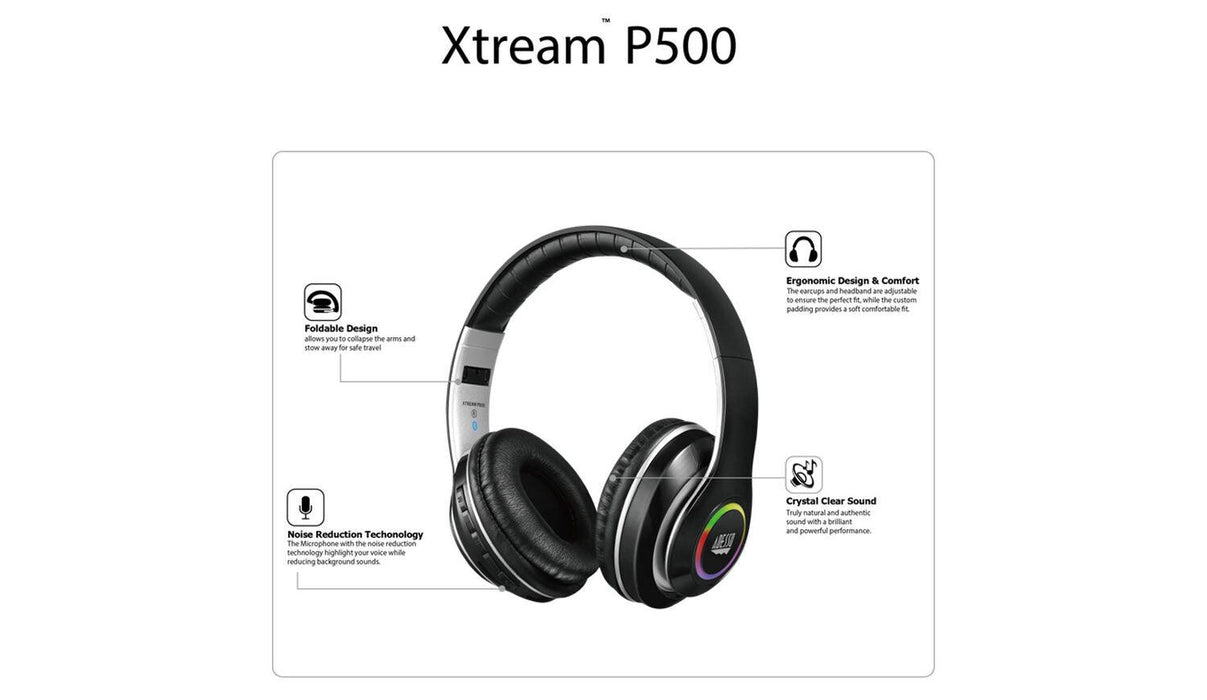 Adesso - Headset Bluetooth with Mic Noise Isolating 35mm Aux Cable Included - Black