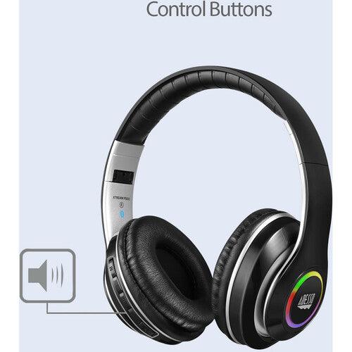 Adesso - Headset Bluetooth with Mic Noise Isolating Foldable Headband Control Buttons Attachable 35mm Aux Cable Included - Black