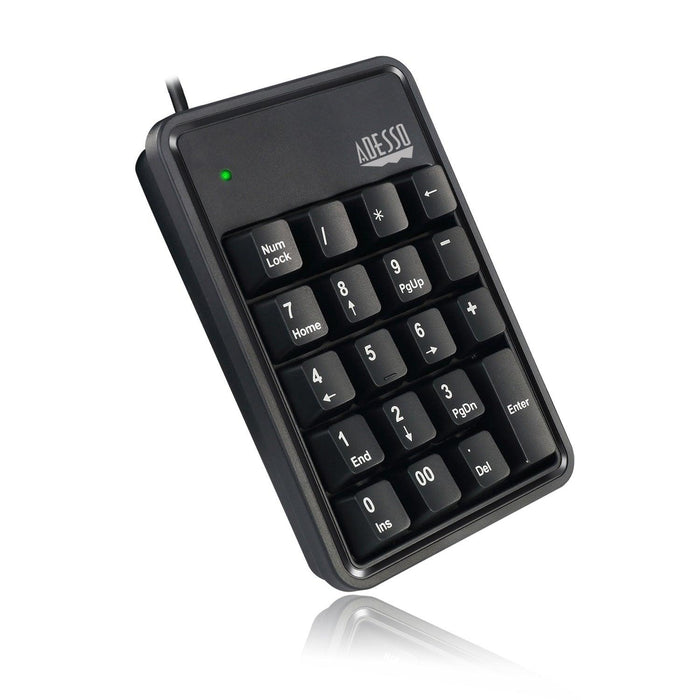 Adesso - Numeric Keypad Wired 19 Keys & 3 Port USB Hub PC/Mac - Black