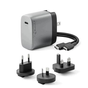 Alogic - Wall Charger 1 Port 67W GaN PD USB-C with 3 International Plug Adapters & 6ft USB-C to USB-C 100W Cable & Travel Case - Grey