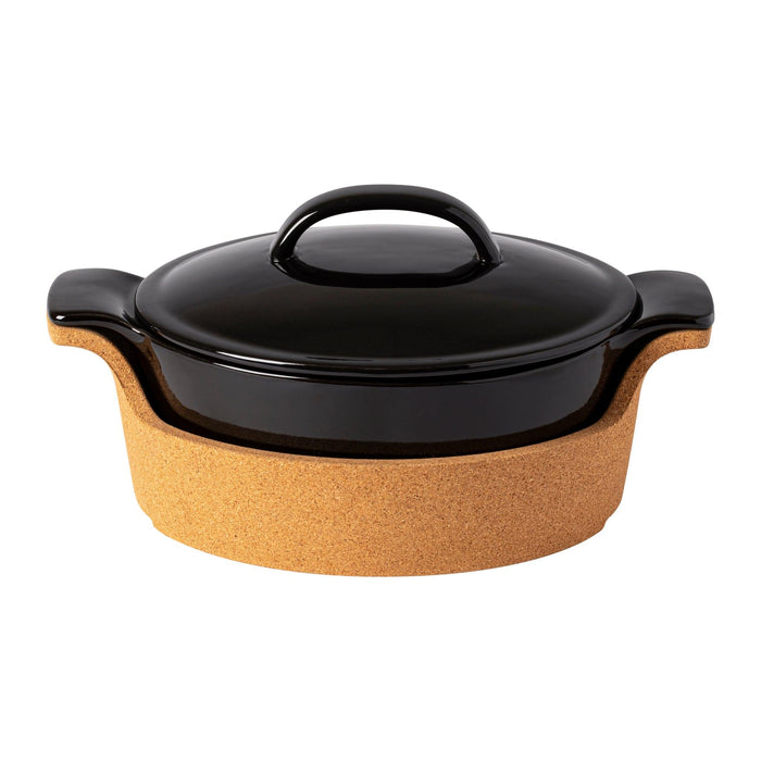 Casafina - Ensemble black oval covered casserole w/cork tray 30 - Limolin 