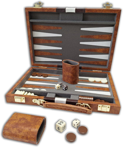 CHH Games - Backgammon - 11 inch Vinyl Brown & White Backgammon