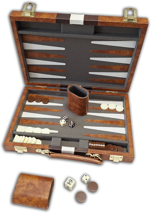 CHH Games - Backgammon - 18 inch Vinyl Brown &amp; White Backgammon