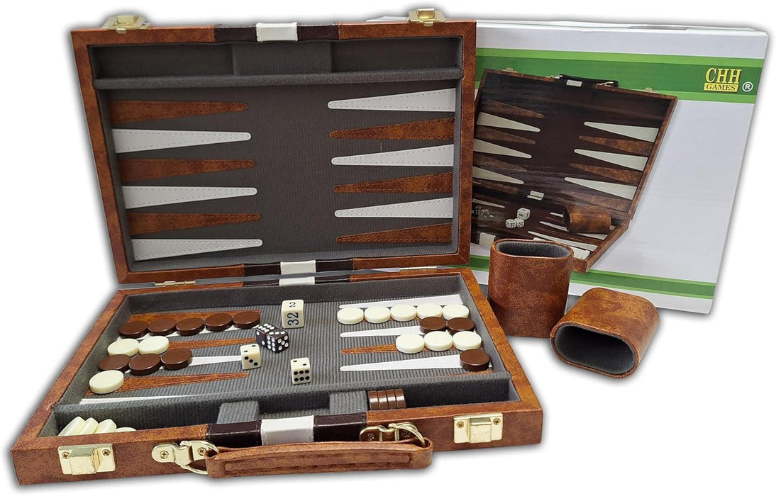 CHH Games - Backgammon - 18 inch Vinyl Brown &amp; White Backgammon