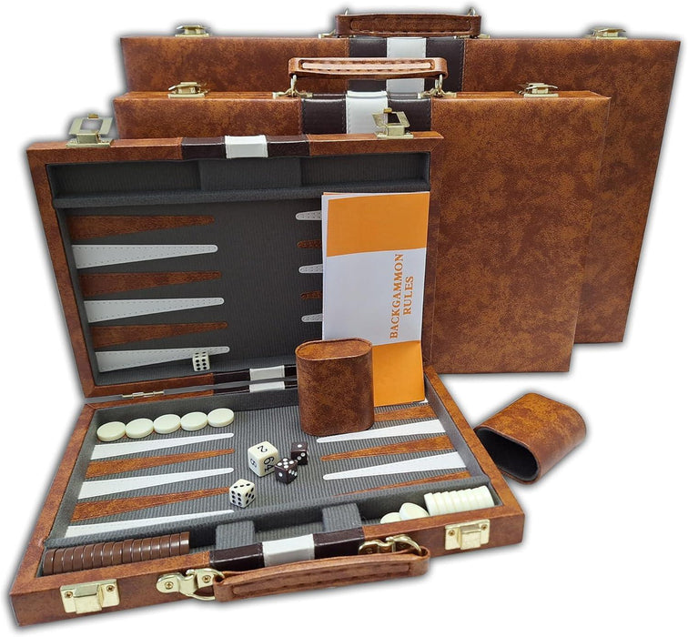 CHH Games - Backgammon - 18 inch Vinyl Brown &amp; White Backgammon