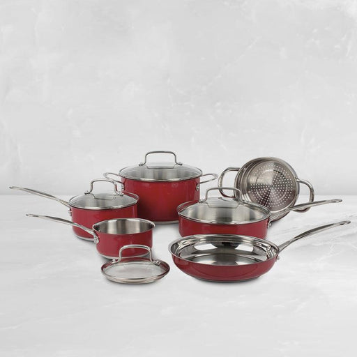 Cuisinart - Classic Collection Stainless Steel Metallic Red Cookware Set (10 Piece)