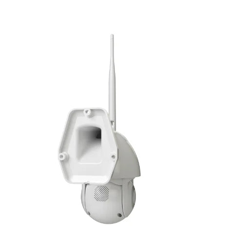 Smart Home Outdoor Camera 2K PTZ (Pan Tilt Zoom) 2 Way Comm 355 deg of Motion Night Vision Motion Sensor - AC Plug in - White