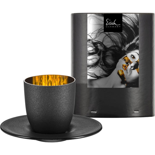 Eisch - Cosmo Espresso with saucer in gift tube - Black - Limolin 