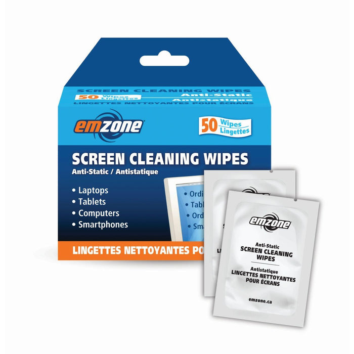 Emzone - Screen Cleaner Wipes 50 Pack (individual Packets) Tech Device Alcohol & Ammonia Free (47044) - Limolin 