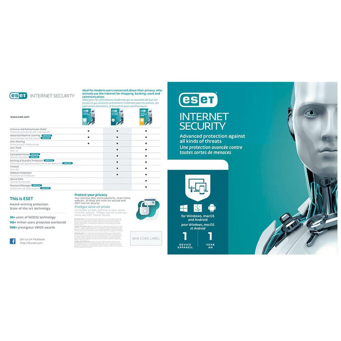 Eset - internet Security 1-User 1Yr Sleeve PC/Mac/Android/Linux - Limolin 