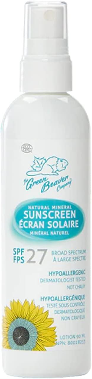 Green Beaver Company - Sunscreen SPF27 Spray- 100% Natural, Reef Safe, Vegan, Mineral SPF 27, made with Organic Ingredients, Broad-Spectrum UVA and UVB Sun Protection, Benzene-Free, Hypoallergenic and Hydrating for the Skin, 90ml