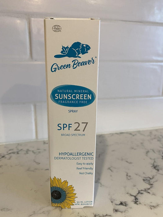 Green Beaver Company - Sunscreen SPF27 Spray- 100% Natural, Reef Safe, Vegan, Mineral SPF 27, made with Organic Ingredients, Broad-Spectrum UVA and UVB Sun Protection, Benzene-Free, Hypoallergenic and Hydrating for the Skin, 90ml