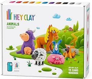 Hey Clay - Hey Clay - Animals - Colourful Modeling Kids - Air Dry Clay Kit 18 cans and Sculpting Tools with Fun Interactive Instructions App