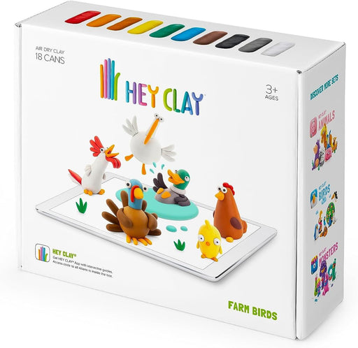 Hey Clay - Clay Set - Farm Birds - Colourful Modeling Air Dry Clay for Kids - Air Dry Clay Kit 15 cans and sculpting tools with Fun Interactive Instructions App