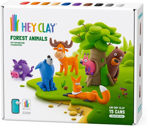 Hey Clay - Clay Set - Forest Animals - Colourful Modeling Air Dry Clay for Kids - Air Dry Clay Kit 15 cans and sculpting tools with Fun Interactive Instructions App