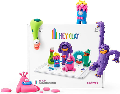 Hey Clay - Clay Set - Monsters - Colourful Modeling for Kids and Adults - Air Dry Clay Kit 18 cans and Sculpting Tools with Fun Interactive Instructions App