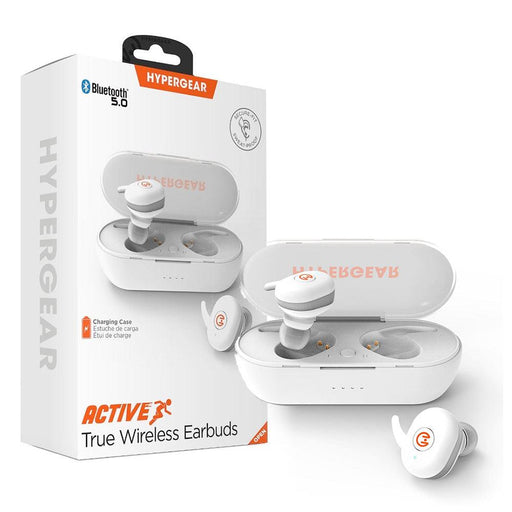 HyperGear - Earbuds Bluetooth Active True Wireless Sweat Proof Secure Fit Quick Pair Technology Charging Case 15Hr Playtime - White