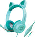 HyperGear - Gaming Headset with Boom Mic Kombat Kitty Safe Volume and Mute Controls with Kitty Ears 3.5mm Portable Tangle Free Cable - Teal
