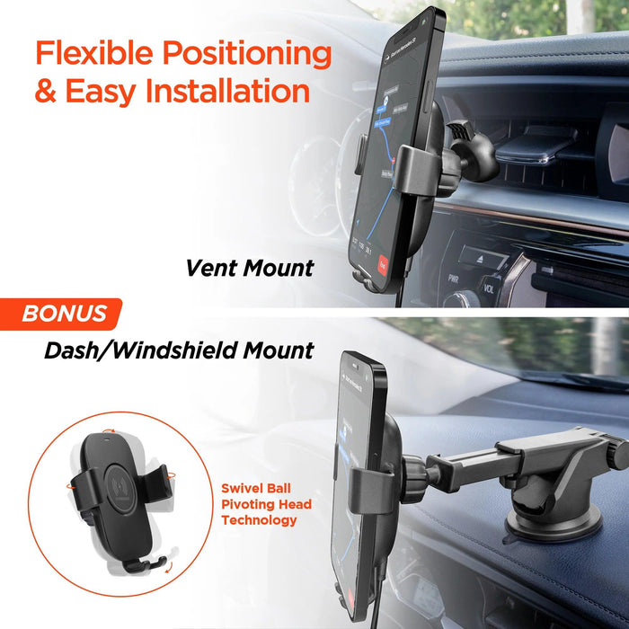 HyperGear - Gravity 15W Wireless Fast Charging Mount | Vent + Dashboard + Windshield | Black