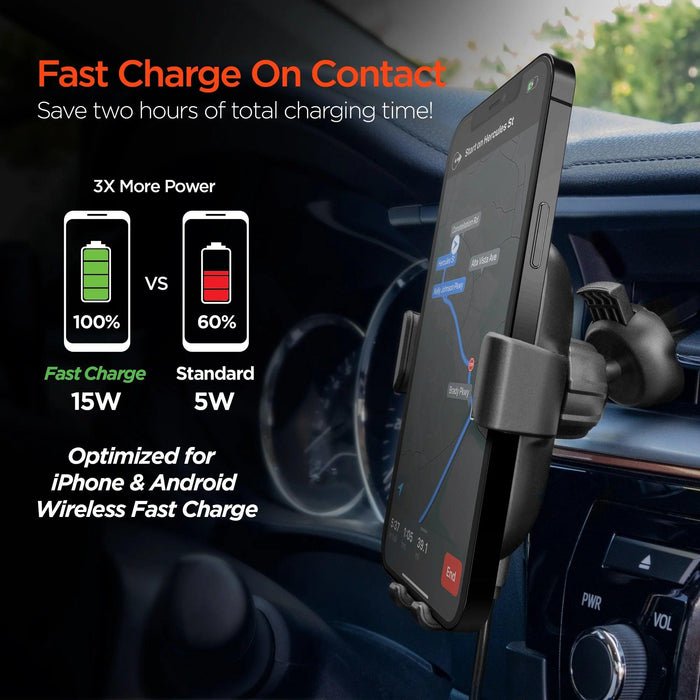 HyperGear - Gravity 15W Wireless Fast Charging Mount | Vent + Dashboard + Windshield | Black