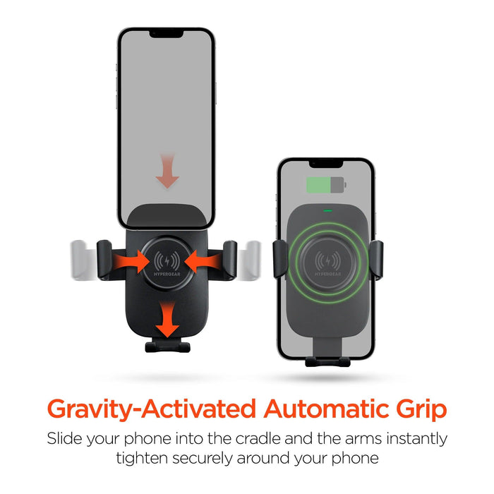 HyperGear - Gravity 15W Wireless Fast Charging Mount | Vent + Dashboard + Windshield | Black