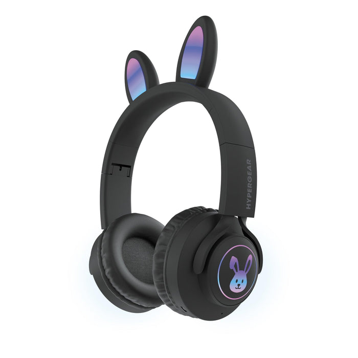 HyperGear - Headphones Bluetooth Bunny Tracks Built in Mic Soft Memory Foam Ear Cushions Foldable Design 10hr Play Time - Black
