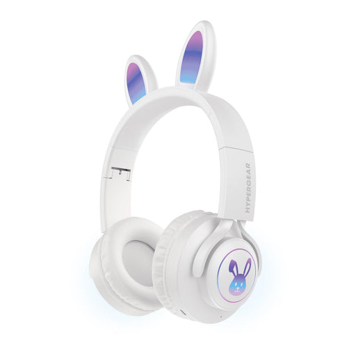 HyperGear - Headphones Bluetooth Bunny Tracks Built in Mic Soft Memory Foam Ear Cushions Foldable Design 10hr Play Time - White