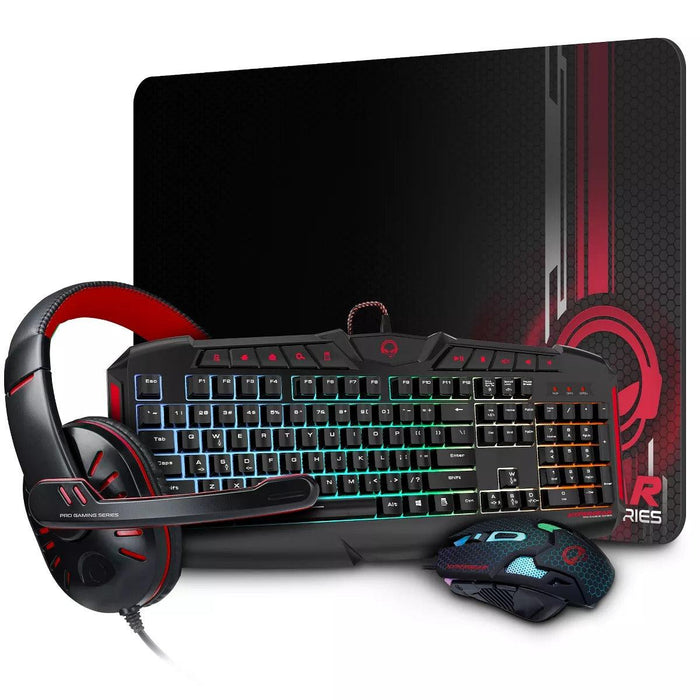 HyperGear - Red Dragon Gaming Kit 4-in-1 Value Bundle Includes RGB Keyboard 2400dpi Gaming Mouse Gaming Headphone with Noise Cancelling Mic Large Gaming Mouse Pad