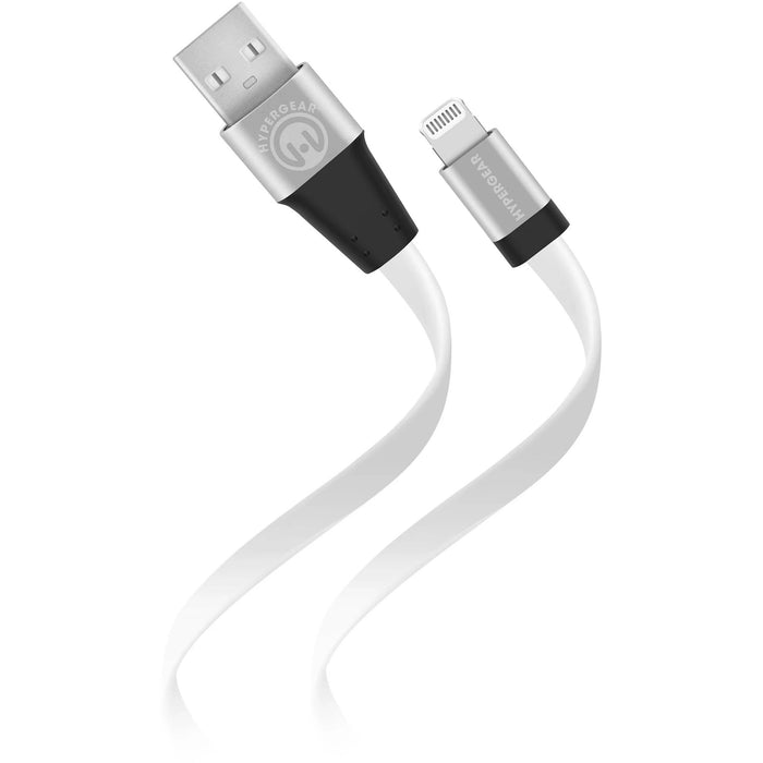 HyperGear - Charge & Sync Lightning MFI to USB-A Flat Cable 6ft Aluminum Casing Reinforced Connector Ends - White