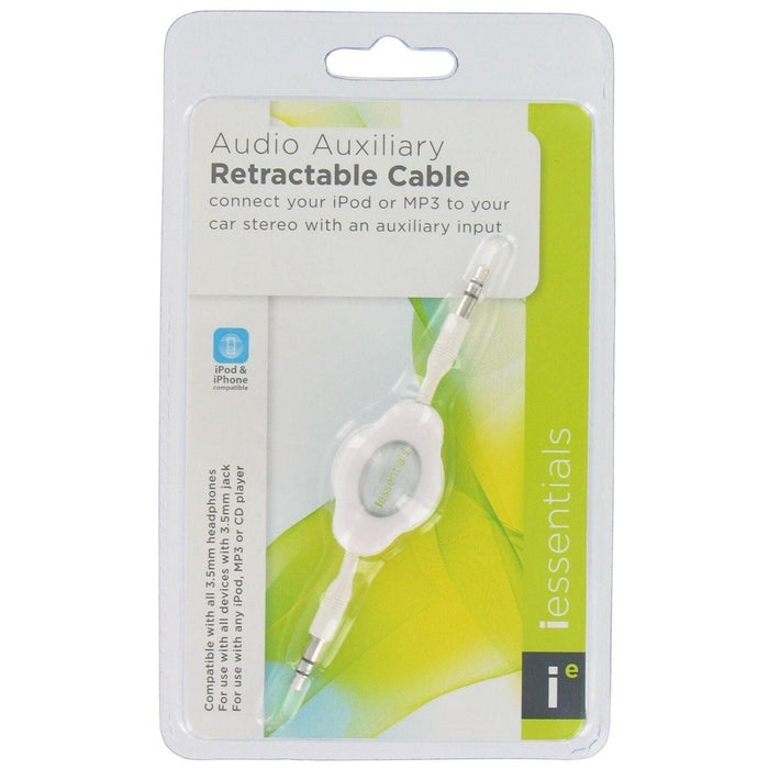 iEssentials - Auxiliary Stereo 3.5mm Cable Retractable 3.3ft - White - Limolin 