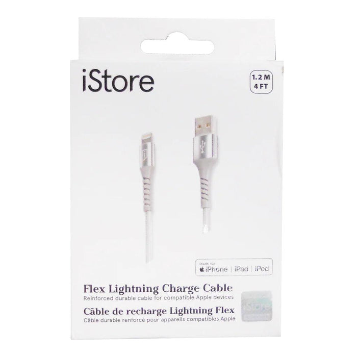 iStore - iStore Charge & Sync Lightning to USB-A 4ft MFI Alloy Aluminum Flex Reinforced Cable - Silver Chrome