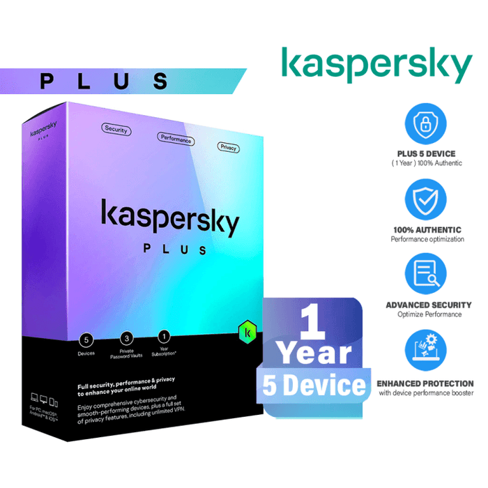 Kaspersky - Kaspersky Plus 5-User 1Yr with Unlimited VPN