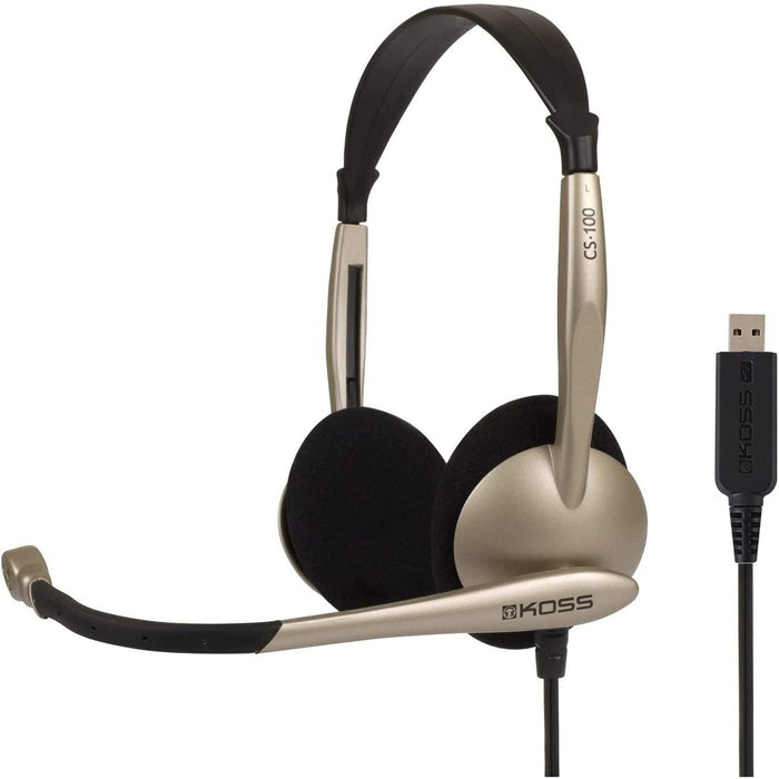 Koss - Headset CS100 - USB Stereo On Ear with Boom Mic Gold/Black 8ft Cord - Limolin 