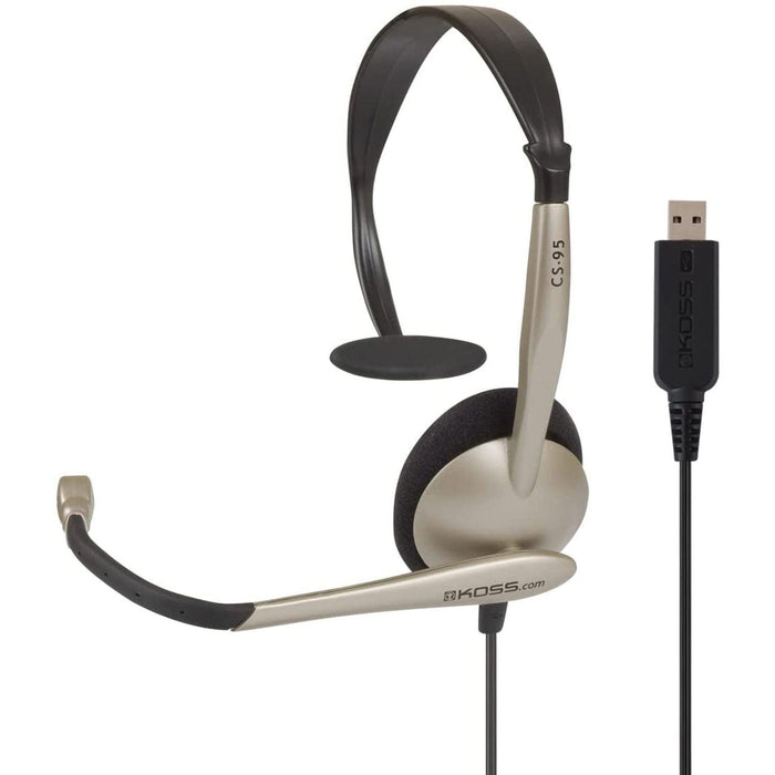 Koss - Headset CS95 - USB Mono with Boom Mic Noise Cancelling USB 8ft Cord - Limolin 