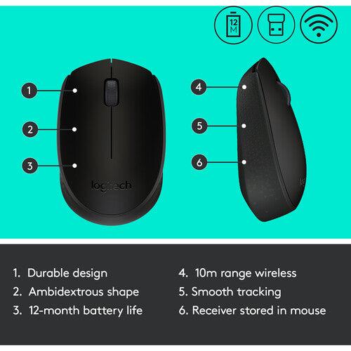 Logitech - Mouse Wireless 2.4Ghz M170 Ambidextrous 3 Button with Scroll 1000dpi PC/Mac/Chrome/Linux - Black