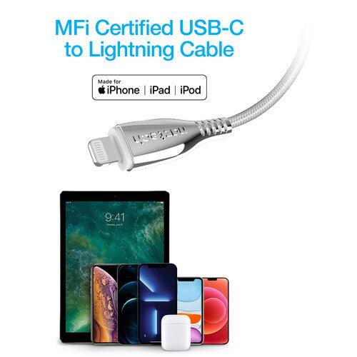Naztech - Charge & Sync Lightning MFI to USB-C Titanium Braided Ballistic Nylon Cable 6ft Fast Charge Reinforced Metal Alloy Connectors - White