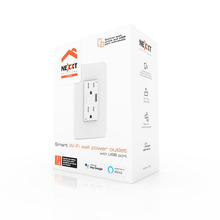 Nexxt - Smart Home Wifi Wall Power Outlet with 1 USB-A Port - Control Each Outlet and USBindividually - Voice Control Alexa/Google - White - Limolin 