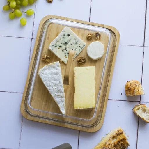 Pebbly - Cheese box Glass Lid/Bamboo Board
